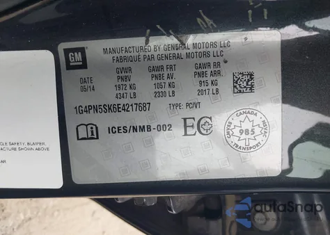 2014 Buick Verano из США, поврежденный, VIN 1G4PN5SK6E4217687